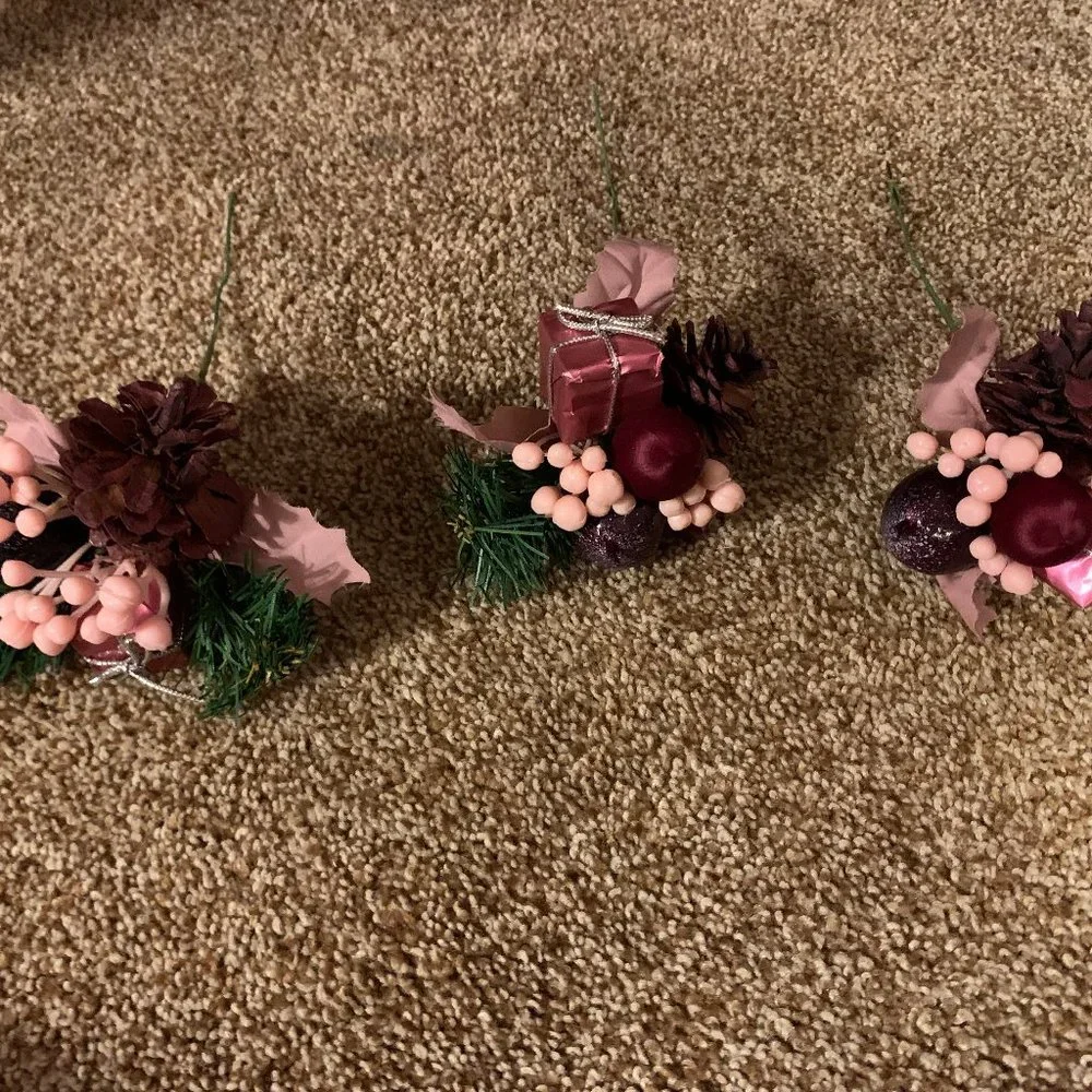 3 pink/burgandy Christmas floral picks